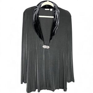 Chicos Womens Black Velvet Capelet Cardigan Sz M Rhinestone Flowy‎ Formal Glam